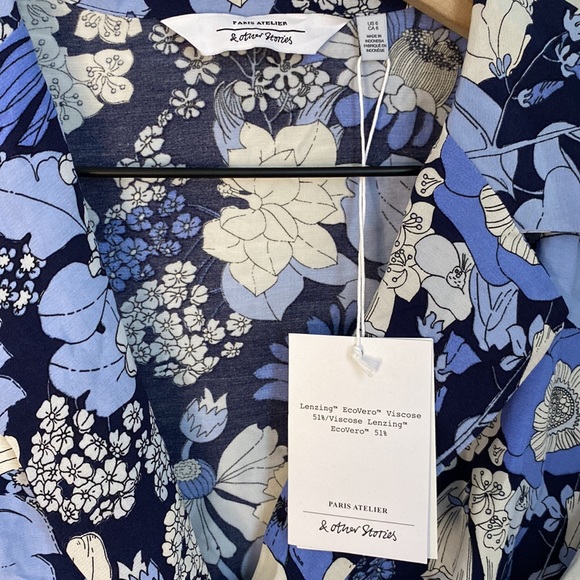 & Other Stories Floral Printed Tie Waist Collared Mini Dress Size 6 - Picture 8 of 11